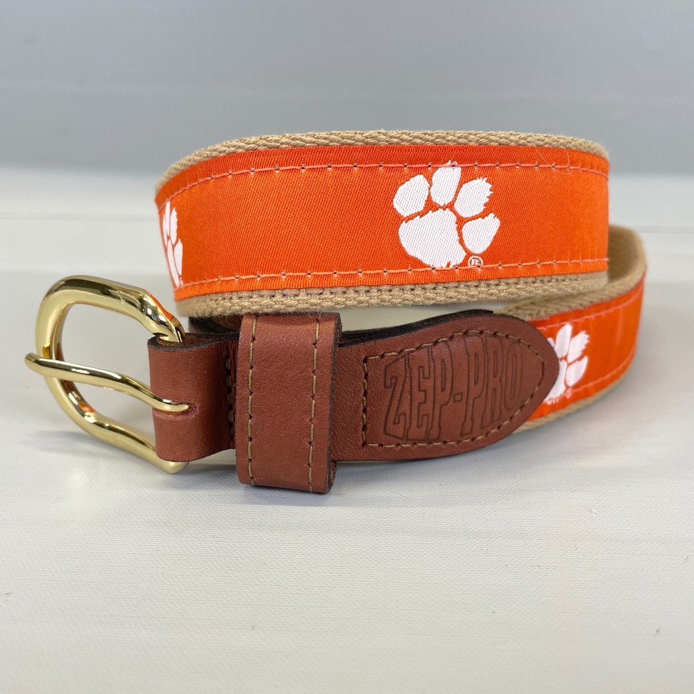 ZEP-PRO Clemson Tigers Belt Mens 34 Fabric Leather Brass NCAA Football - USA